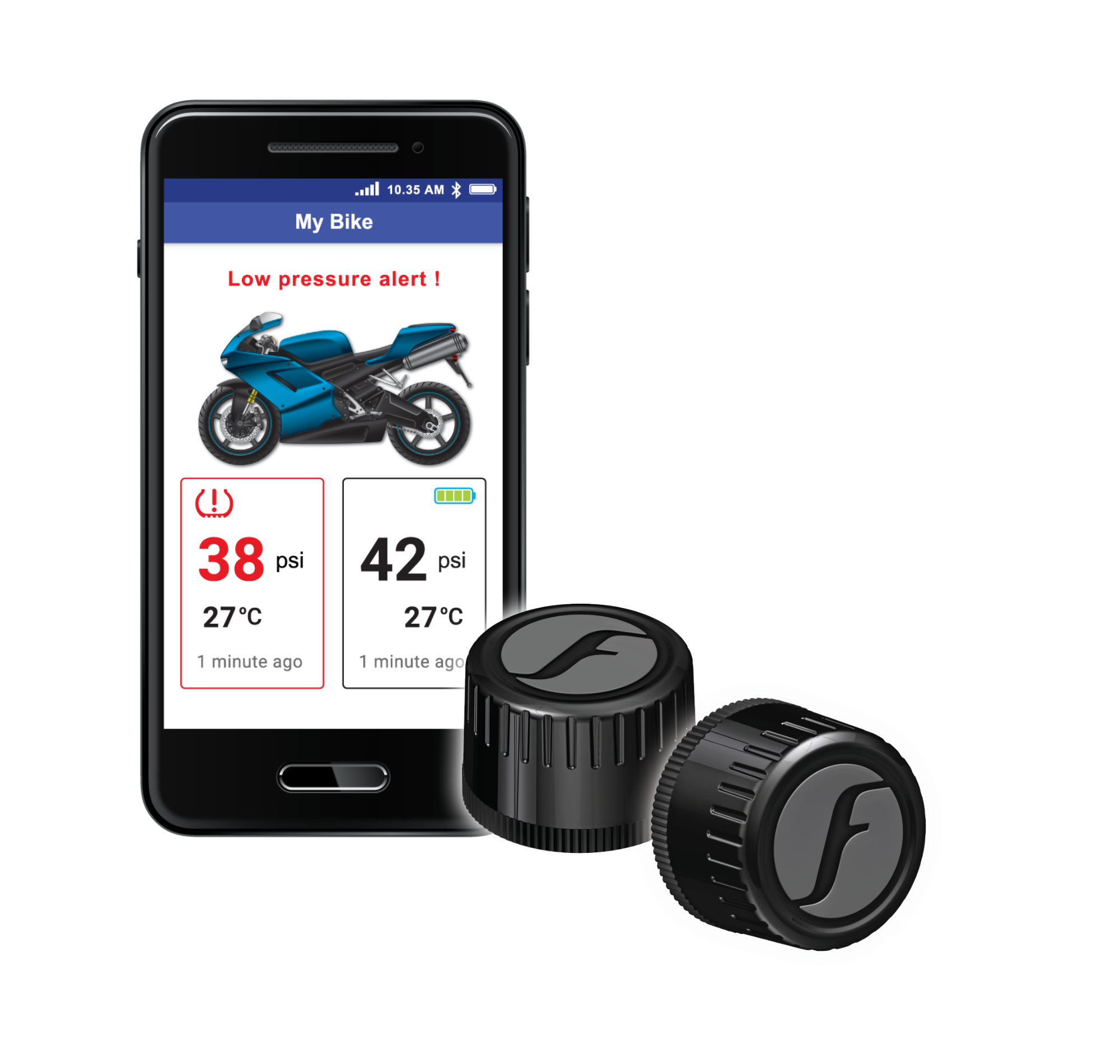 Motorcycle Bluetooth Tire Pressure Monitor Sensor Bike 2 Tire Pressure Monitoring Systems,Black